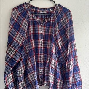 Doen Blue and Red Plaid Top NWOT